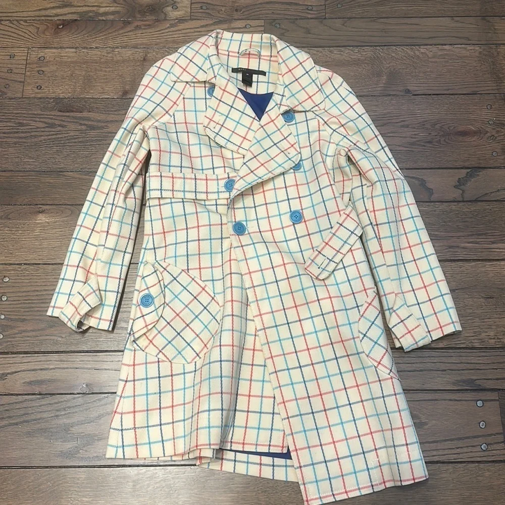 Marc Jacobs Guinevere Windowplane Plaid Wool Trench Coat - Picture 1 of 6